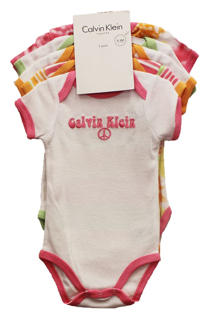 CALVIN KLEIN LAYETTE BABY GIRL/INFANT FIVE PACK BODYSUIT GIFT/SET ON